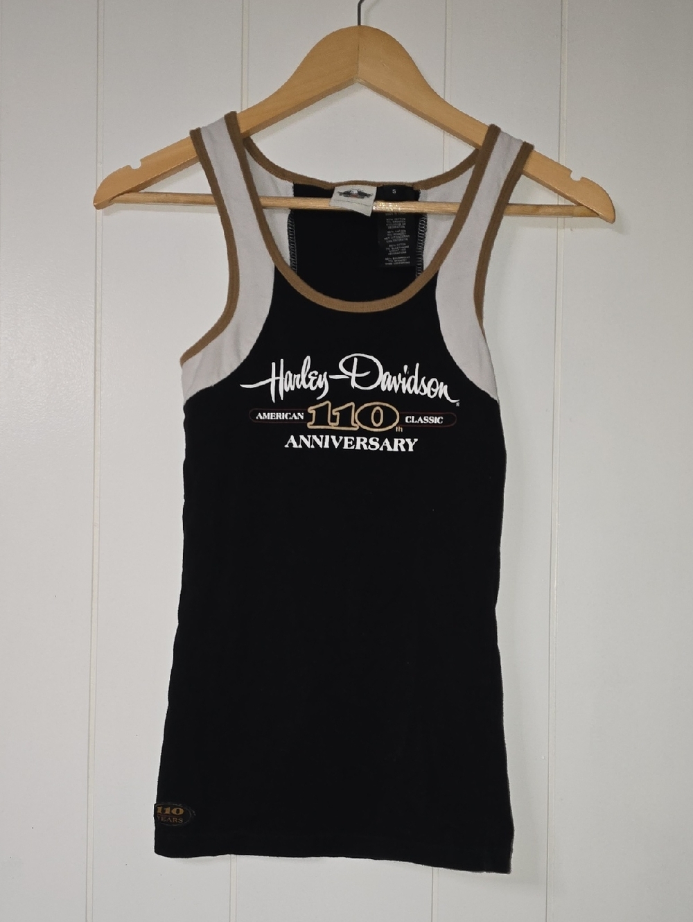Y2k Harley-Davidson Black Tank with Tan and White Trim